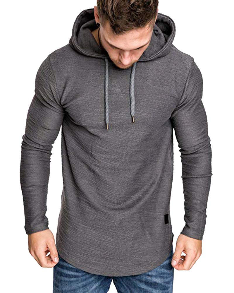 Lexiart Mens Fashion Athletic Hoodies Sport Sweatshirt Solid Color Fleece Pullover Dark Grey 2XL - Image 3